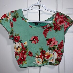 Teal/ mint and pink floral crop top